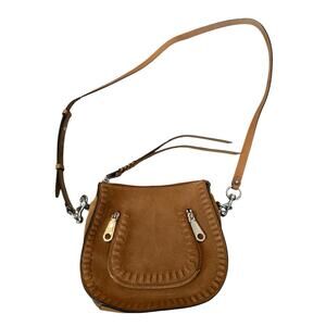 Rebecca Minkoff Brown Leather Crossbody Saddle Bag Whipstitch Zip Cowgirl Rodeo
